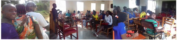 Set of pictures, people on motorbike, and in classroom